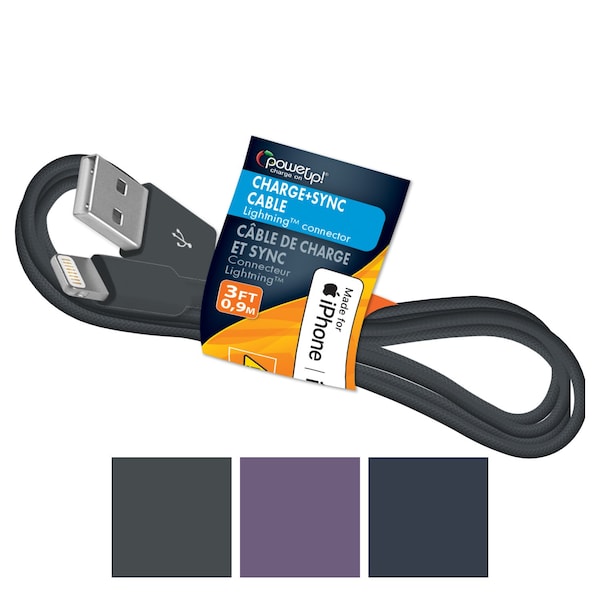 Power Up! USB Cable-MFIApple 8pin 3ftBraided AsstColors 191-05561 - main